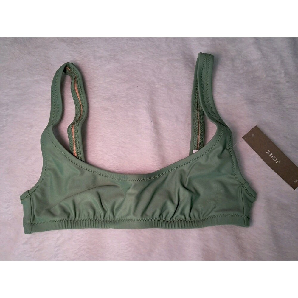 J.Crew Heritage Scoopneck Bikini Top Lined Green Hook Fasten BX611 Size XXS NWT
